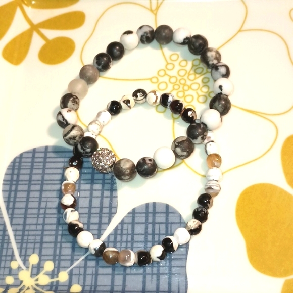 INDIGO HEALS Jewelry - INDIGO HEALS SEMIPRECIOUS STONES WHITE ZEBRA JASPER STONES DOUBLE BRACELETS